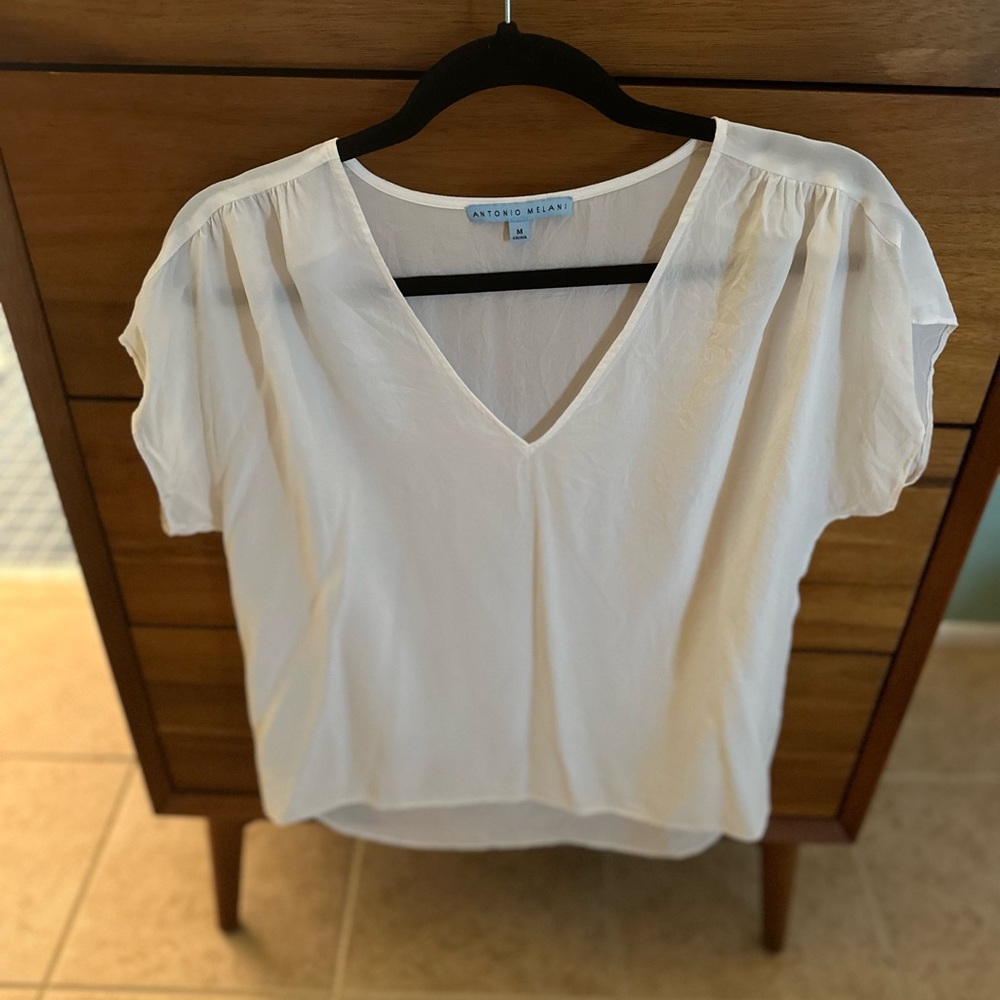 100% SILK CREAM ANTONIO MELANI BLOUSE SIZE M